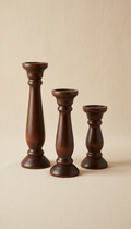 Espresso-Finished Wood Candle Holder Set