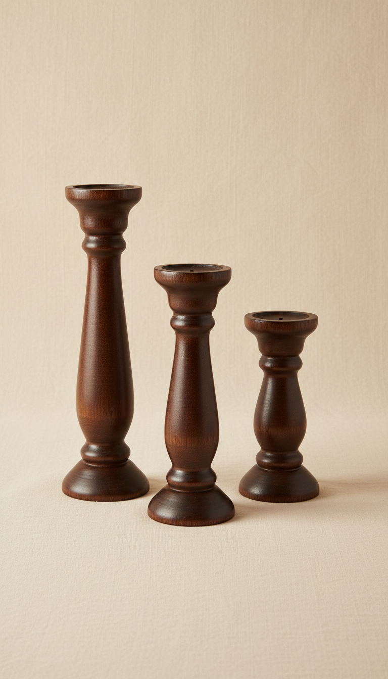 Espresso-Finished Wood Candle Holder Set